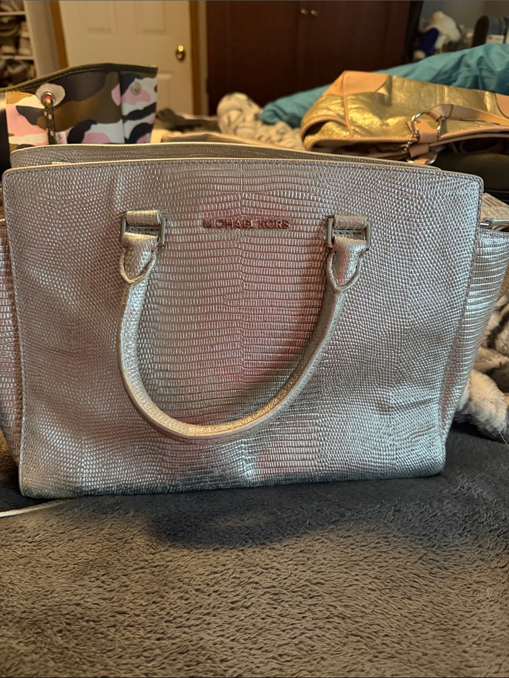 Michael Kors Metallic Silver Textured Satchel